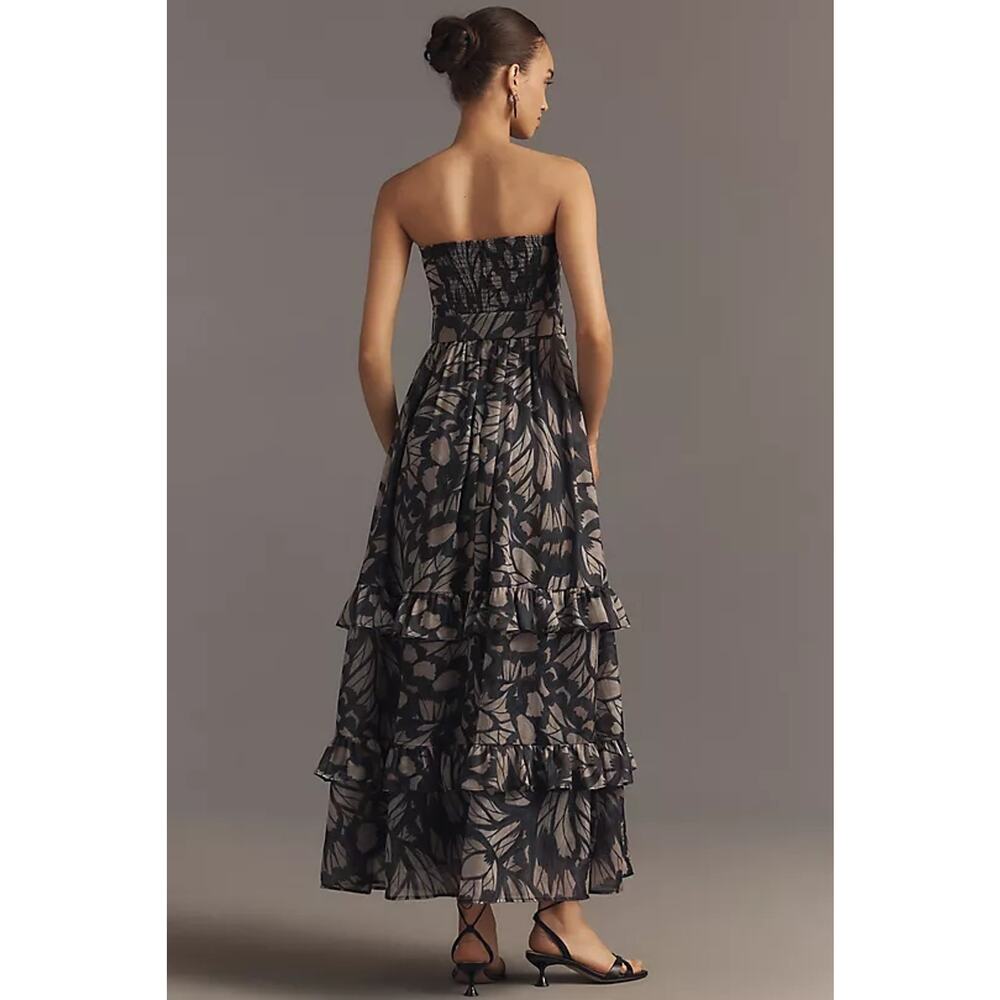 Hutch Sleeveless Belted Maxi Dress Strapless Black Butterfly Print Size LP NWOT - Picture 2 of 12